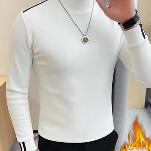 7920-P55 加绒打底衫男士冬季新款半高领长袖T恤图片