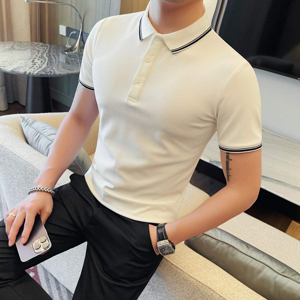 PL3603-P48短袖POLO衫男士体恤六边形蜂窝透气网眼抗皱不变形,男装Polo衫,电商B333