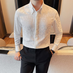 3122-P78 豹纹衬衫男士新款大领暗扣衬衣 潮流休闲长袖衬衫图片