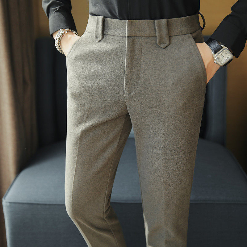 A102-P75呢子裤男士秋冬新款修身纯色休闲西裤百搭小脚裤，男装西裤，电商B333