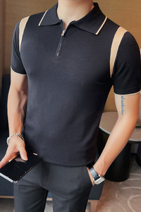 HL003-P58 短袖polo衫男士夏季针织冰丝翻领修身半袖休闲t恤 拉链图片