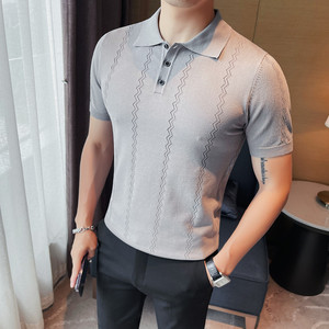 HL002-P58 短袖polo衫男士夏季针织冰丝翻领修身潮流纯色透气t恤图片