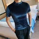 T193-特P40男生纯色时尚半高领绒布T恤韩版修身短袖打底衫紧身潮，男装T恤，电商B333