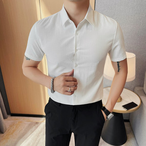 8221-P58 88 条纹短袖衬衫男士夏季新款修身短袖衬衣图片
