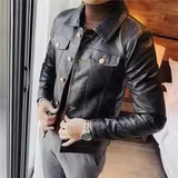 老款继续做JK107-P130秋冬男士修身皮衣型男单排扣翻领皮夹克外套，男装夹克，电商B333