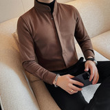 假两件-P88假两件衬衫男士冬季新款纯色修身立领暗扣，男装衬衫，电商B333