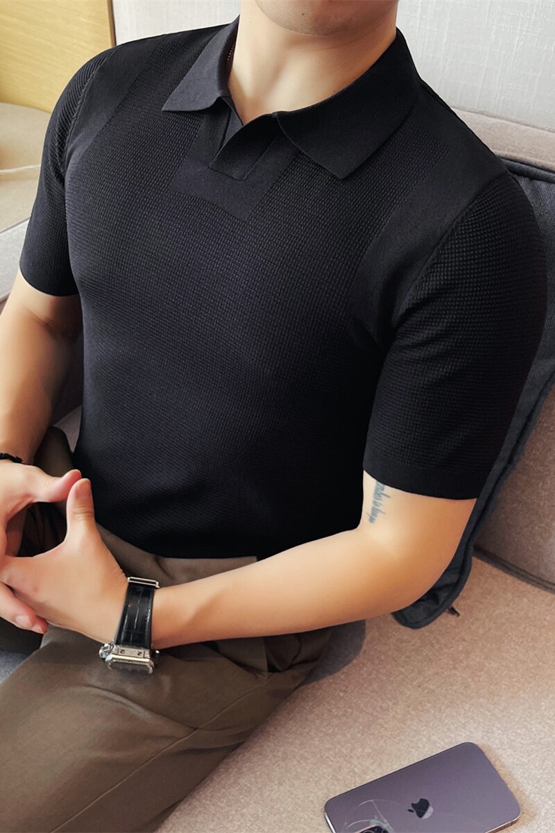 3769-P63圆领短袖针织体恤男士透气条纹中袖冰丝T恤打底衫,男装T恤,电商B333