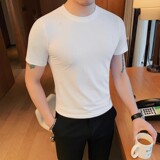 5882-P40圆领短袖t恤男士夏季撒粉冰丝修身半袖男装打底体恤凉感，男装T恤，电商B333