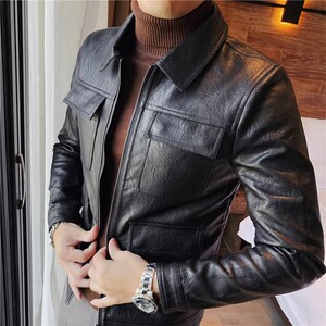（老款一直做）JK108-P130秋冬男修身皮衣型男翻领拉链皮夹克外套图片