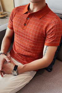 1217-P58 针织polo衫男士夏季短袖翻领修身格子体恤半袖t恤图片