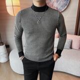8530-P68半高领小格子针织衫毛衣男士秋冬新款修身中领打底衫，男装T恤，电商B333