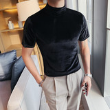 T193-特P40男生纯色时尚半高领绒布T恤韩版修身短袖打底衫紧身潮，男装T恤，电商B333