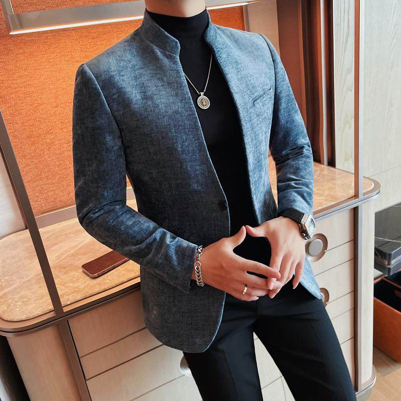 2009-P185立领西装外套男士秋冬新款纯色商务休闲西服两粒单排扣,男装西服套装,电商B333
