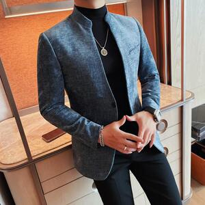 2009-P185 立领西装外套男士秋冬新款纯色商务休闲西服两粒单排扣图片
