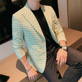 23585-P155西服外套男士格子小西装长袖上衣潮流时尚休闲单排扣，男装西服套装，电商B333
