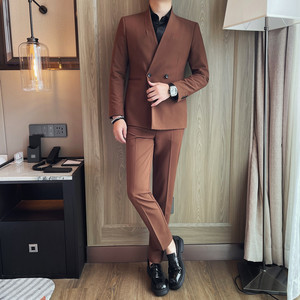 TZ1081-P230 青果领绅士西服套装男士商务休闲修身双排扣西装外套图片