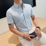 8221-P5888条纹短袖衬衫男士夏季新款修身短袖衬衣，男装T恤，电商B333