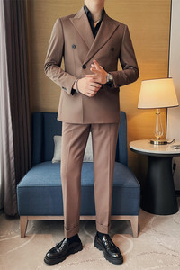 TZ6090-P340 西服两件套男士秋冬新款双排扣纯色百搭西装图片