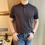 7513-P53亨利领短袖POLO衫男士夏季新款纯色百搭半袖立领T恤，男装Polo衫，电商B333