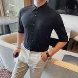 8211-P6595条纹冰丝半袖衬衫男士夏季新款修身中袖衬衣，男装衬衫，电商B333