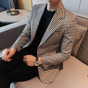 XF05-P155青年商务免烫长袖修身春季格子西服西装休闲便服单排扣2图片