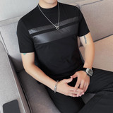 T2407-P48小中领短袖体恤男士修身贴布半袖打底衫，男装T恤，电商B333
