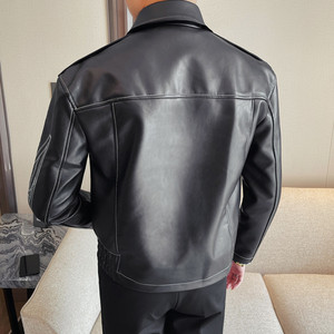 JK205-P165 男士皮衣外套新款翻领修身休闲刺绣厚夹克上衣高品质图片