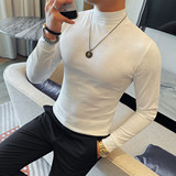 2633-特P30小菊花压花T恤男秋冬新款半高领长袖时尚百搭休闲打底，男装T恤，电商B333