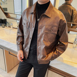 JK1118-P138皮衣男士春秋新款纯色百搭休闲外套单排扣皮夹克，男装夹克，电商B333