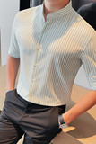 8778-P58男士中袖条纹衬衫秋季潮流休闲修身帅气五分袖衬衣，男装T恤，电商B333