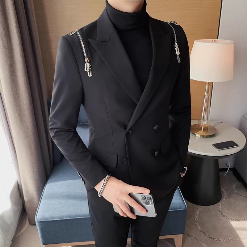老款继续做6072-P235西装外套男士冬季新款双排扣西服黑色,男装西服套装,电商B333