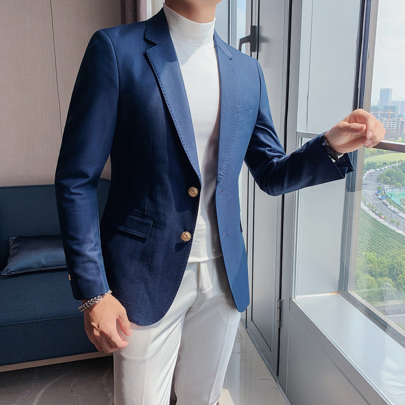 XF1801-P155男士百搭修身单西服 英伦休闲纯色帅气西装外套上衣图片