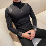 5998-P58拼接个性长袖T恤男士春季打底衫半高领修身体恤，男装T恤，电商B333