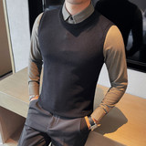 HM018-P105秋冬男士毛衣针织衫打底衫线衣修身假两件，男装T恤，电商B333