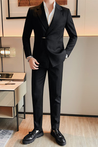 TZ032-P245西装两件套男士西装外套修身商务休闲正装西服礼服套装图片