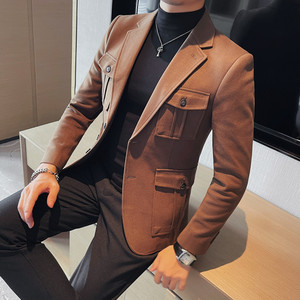 XF1041-P175 呢子西装外套男士冬季厚西服 单排扣多口袋西装图片