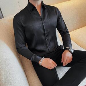 7170-P65长袖衬衫男士秋冬新款纯色商务休闲条纹衬衣男