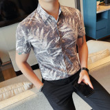1253-P58男士短袖花衬衫夏季新款时尚百搭休闲圆领短袖衬衣，男装T恤，电商B333