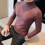 DD03-特P40秋季中领男士打底衫撒粉半高领长袖体恤，男装T恤，电商B333