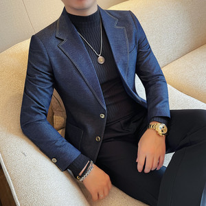 23720-P165 刺绣牛仔西装男士长袖西装外套新款商务休闲西服上衣，男装西服套装，电商B333