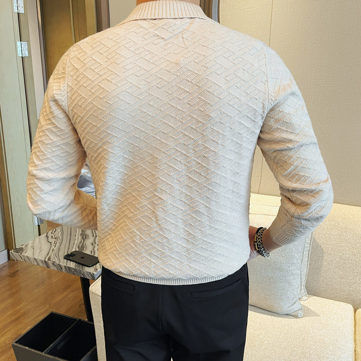 3720-P88厚款拉链毛衣男士针织衫新款修身翻领长袖毛衣打底衫,男装T恤,电商B333