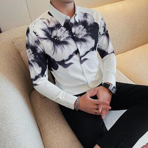 9212-P78 定位印衬衣男士秋冬新款长袖印花时尚潮流衬衣图片