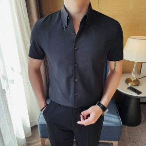 5997-P58 男士短袖衬衫夏季新款商务休闲修身显瘦百搭上衣 白衬衣图片