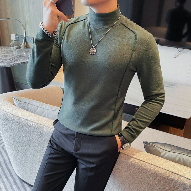 7909-P58半高领长袖打底衫男士秋冬新款德绒纯色体恤,男装T恤,电商B333
