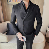 XF1055-P165单排扣西装外套男士条纹西服三粒扣后中开叉西装，男装西服套装，电商B333