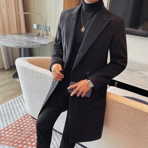 DY1009-P245 呢子大衣男士冬季新款长款双排扣大衣纯色外套图片