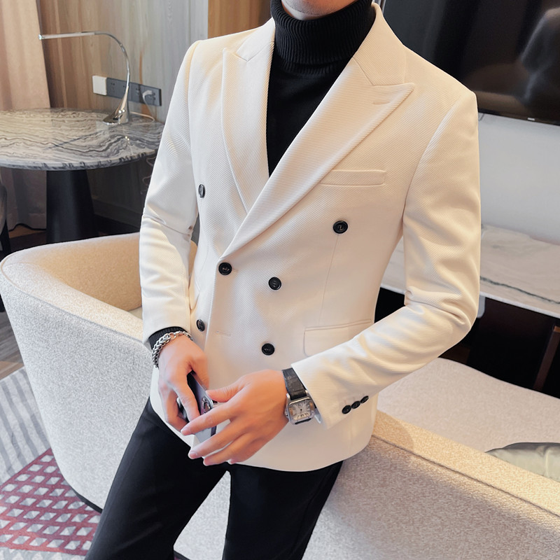23615-P158 双排扣西装男士秋冬新款 纯色商务休闲两粒扣西服图片