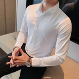 老款继续做1072-P95弹力无痕压胶坠感丝滑长袖衬衫男修身衬衣，男装衬衫，电商B333