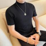 8533-P58半高领短袖针织衫男士春夏新款半袖体恤打底衫，男装针织衫/毛衣，电商B333