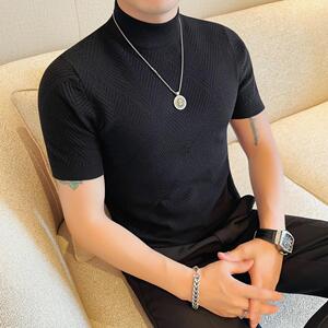 8533-P58 半高领短袖针织衫男士春夏新款半袖体恤打底衫图片